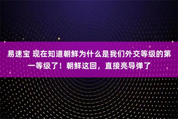 易速宝 现在知道朝鲜为什么是我们外交等级的第一等级了！朝鲜这回，直接亮导弹了