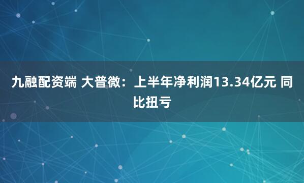 九融配资端 大普微：上半年净利润13.34亿元 同比扭亏